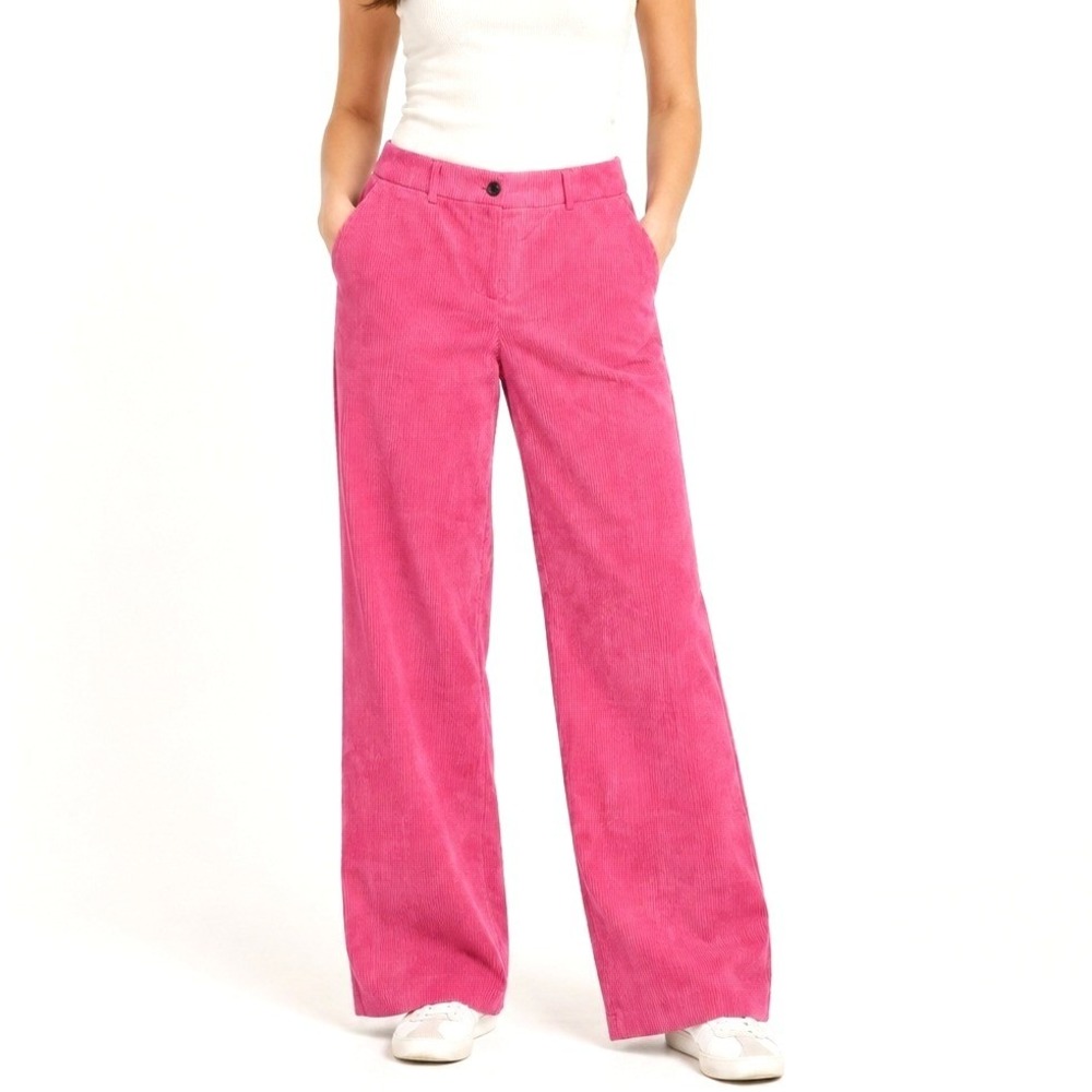 Noisy May Pink Corduroy Wide Leg Pants Mid-Rise Trouser Casual Festival Size M